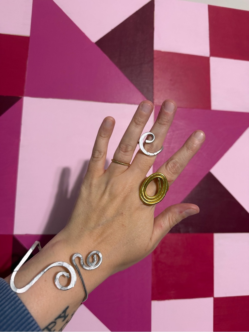Handcrafted Silver and Gold Spiral Jewelry Set Squiggle Ring &/or Bracelet